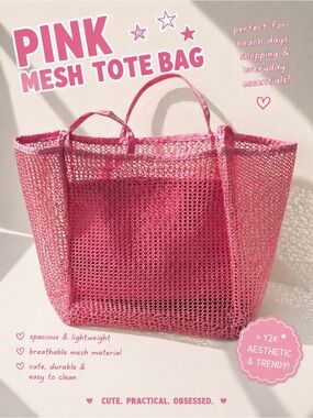 Y2K Pink Mesh Tote Bag Beach Gym Shopper Bag Super Lightweight Aesthetic